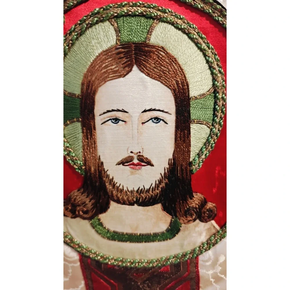 Antique Gothic Liturgical Chausable Cope Hand Painted Gold Boullion Fringe Silk